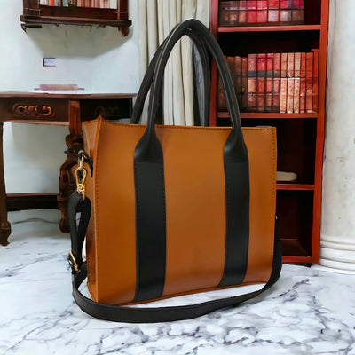 Classic Two-Tone Leather Tote Bag
